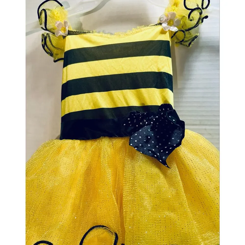 Toddler Bumble Bee Dress.  Size 3T.  Black and Yellow Sparkly, ruffled.